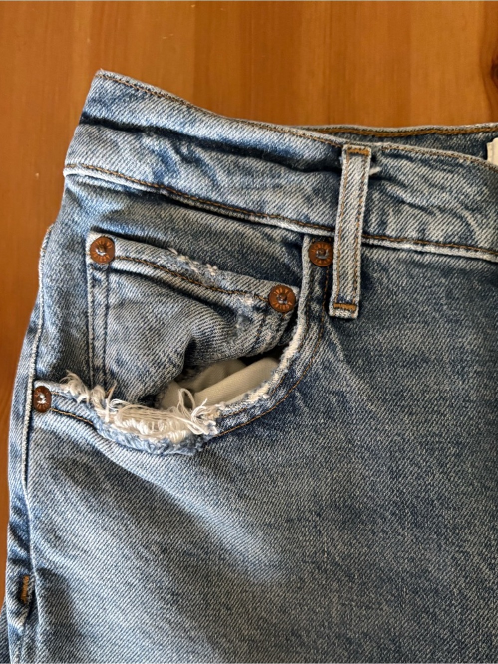 AGOLDE Riley Long Button Fly Straight Leg Blue Jeans Size 27 - Picture 7 of 13
